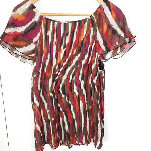 Zac Rachel Top Womens 1X Blouse Flutter Sleeves Colorful Pleated Front New - Picture 11 of 11